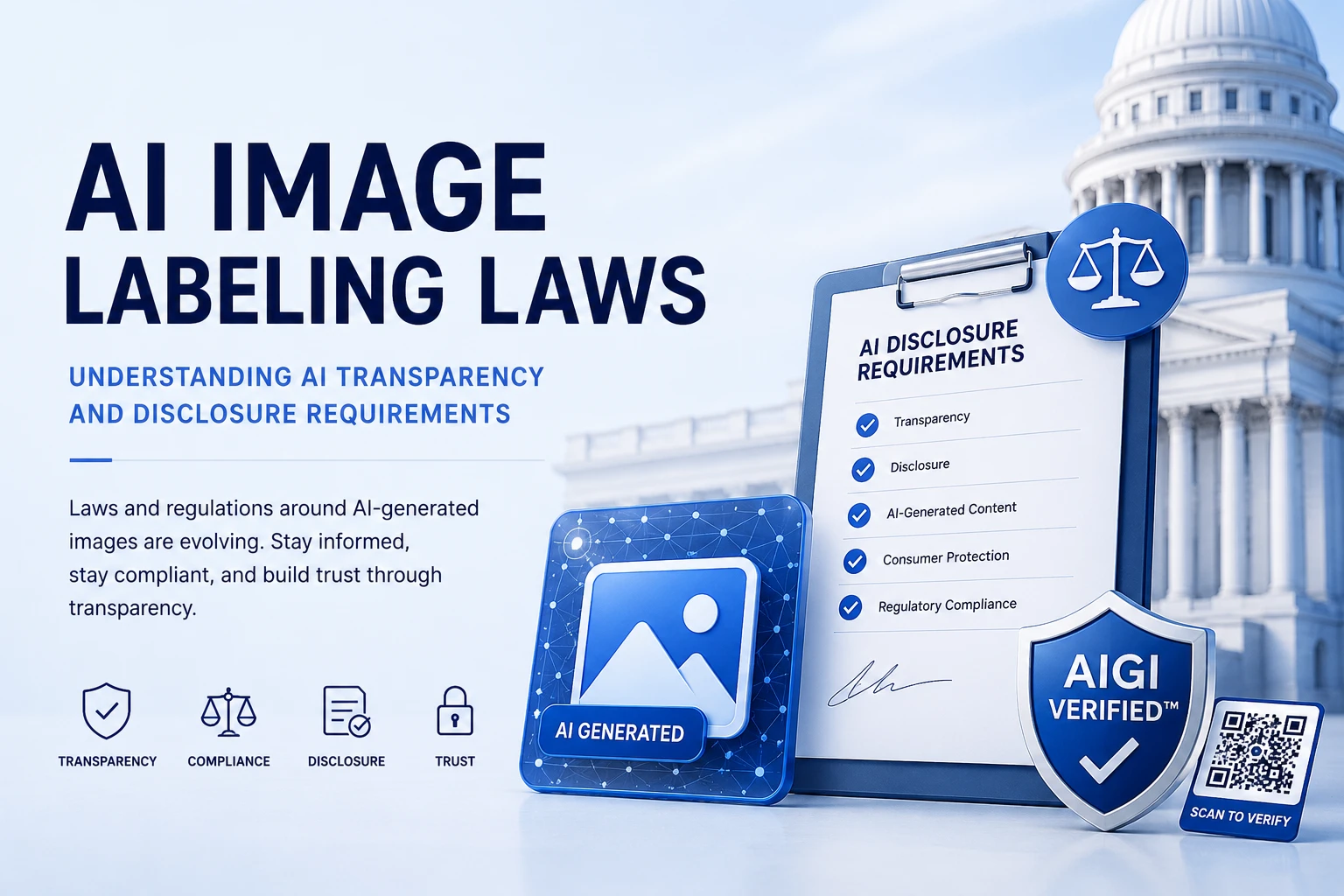 California and Utah AI transparency law illustration for AIGI Verified images