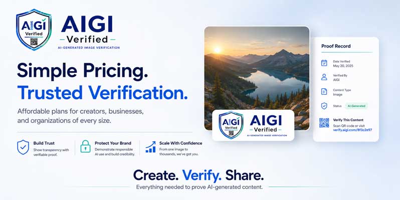AIGI pricing plans for verified AI images
